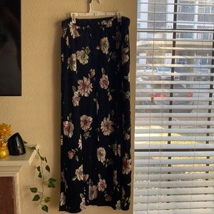 Floral black pink and with. Maxi stretch two side split skirt